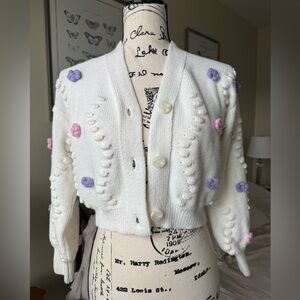 Jessica Simpson Cream Cardigan with Pink and Purple Accents